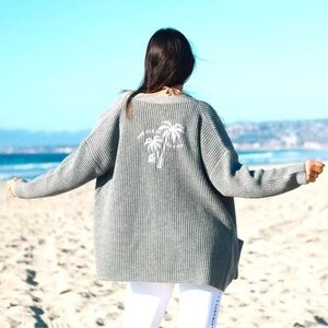 THE BEACH PEOPLE Embroidered Twin Palms
Cardigan Shaker Sweater size XL/2XL